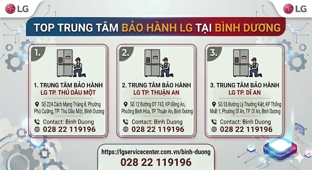 Trạm bảo hành và sửa chữa thiết bị điện lạnh LG tại khu vực Bình Dương